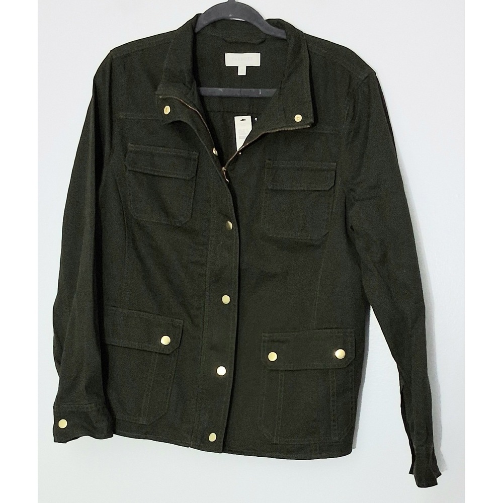 Talbots Utility Jacket Women's Size 14 Green Buttons Cargo Pockets Zip Front New